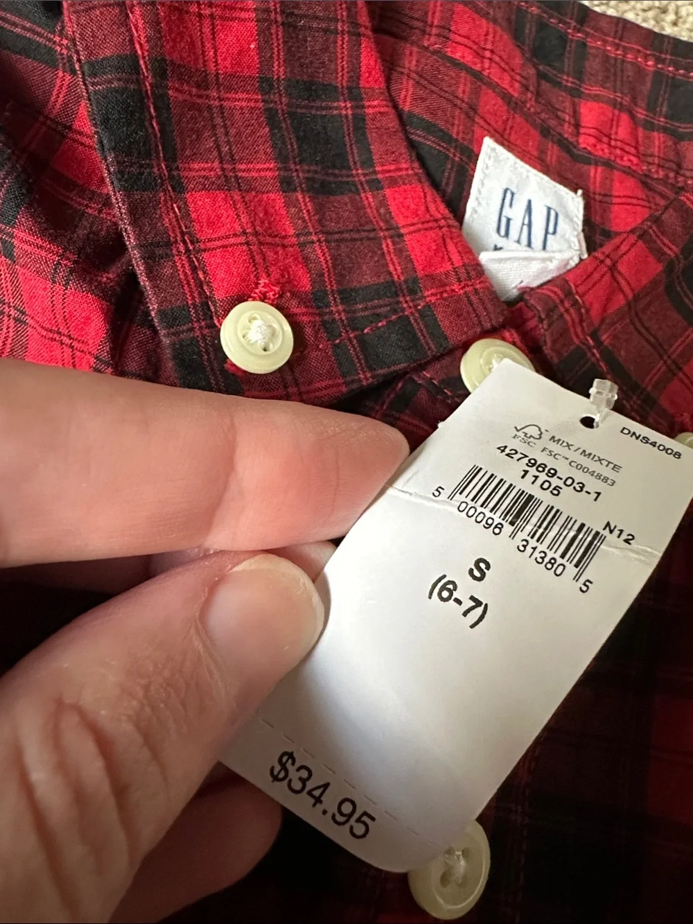 GAP Red and Black Plaid Button-Down Shirt